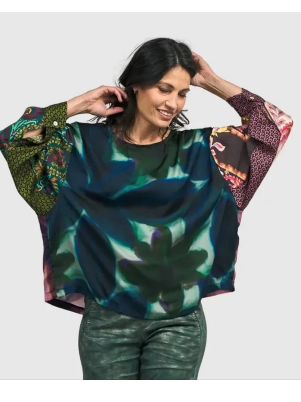 Alembika Cassandra Blouse Cornflower Multicolor Mixed Scarf Print Medium
